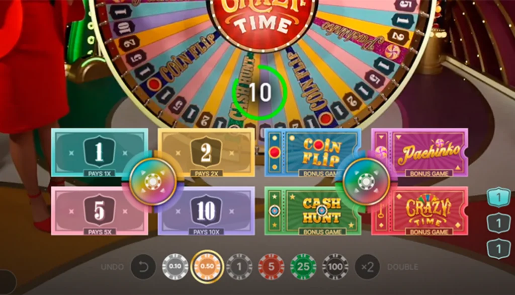 Crazy Time Top Slot Top Slot multiplier display above the Crazy Time wheel
